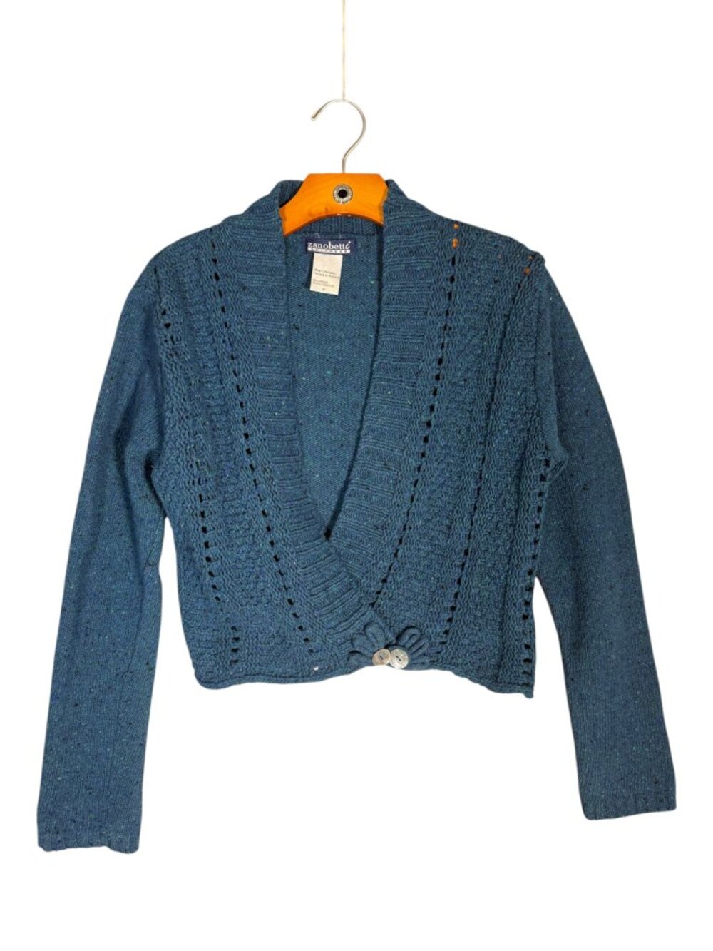 Blue Lambswool Blend V Neck Cardigan Feminine Fairy Open Knit Romantic  M